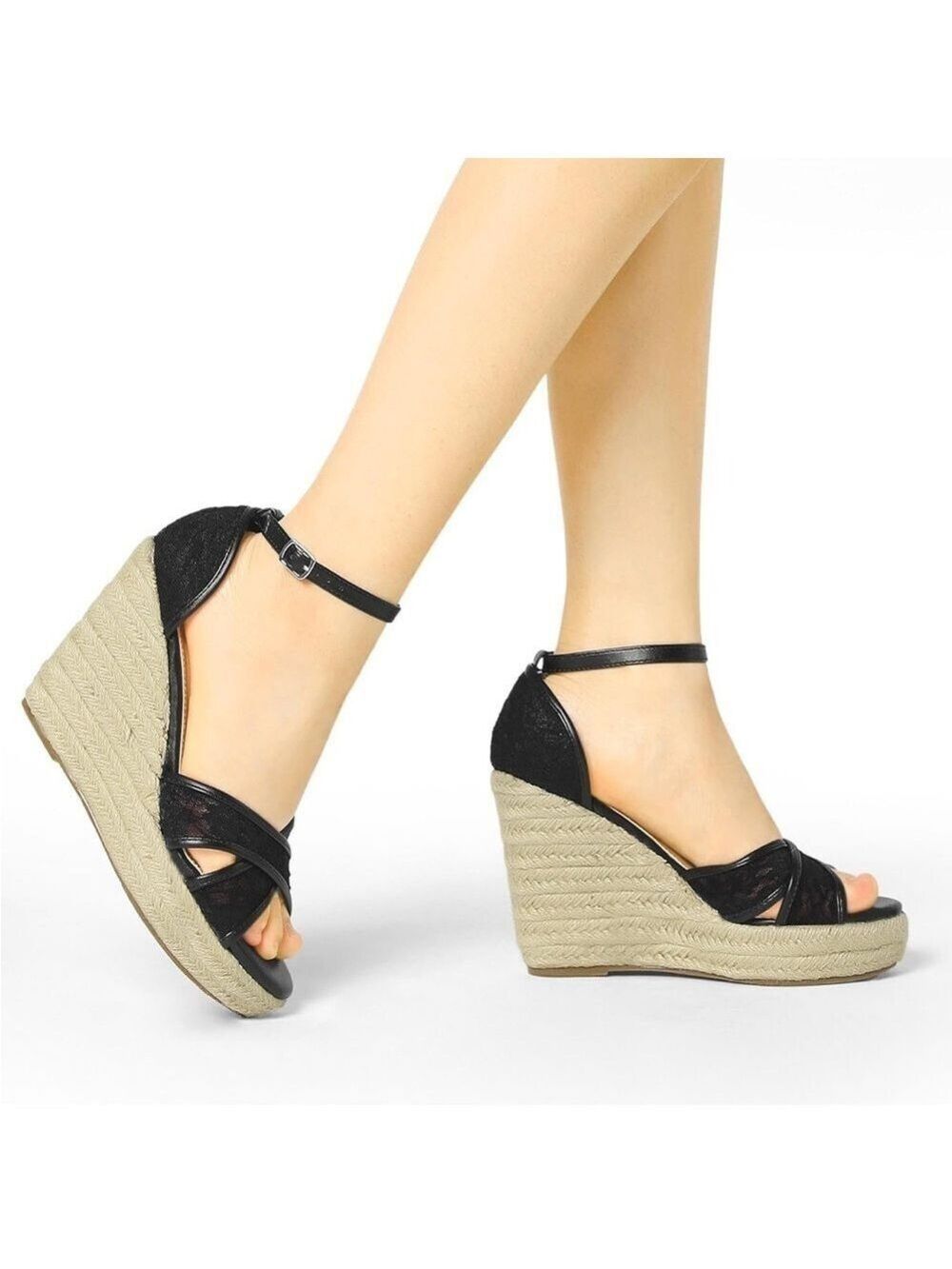 Women's Espadrilles Lace Wedge Sandals Size 10